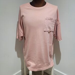 Zara Men's Crew Neck Short Sleeve Boxy T-Shirt Size Medium Pink Oversized Casual
